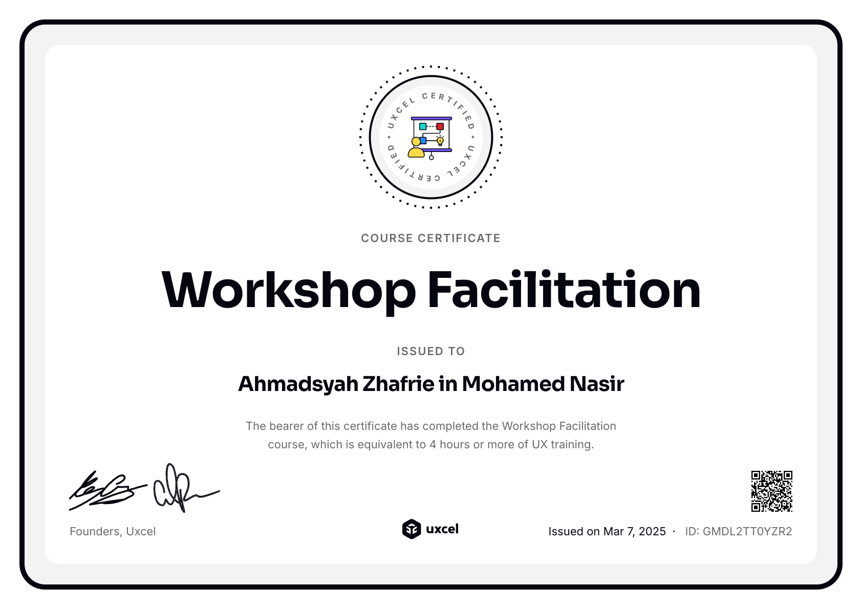Ahmadsyah Zhafrie bin Mohamed Nasir's certificate